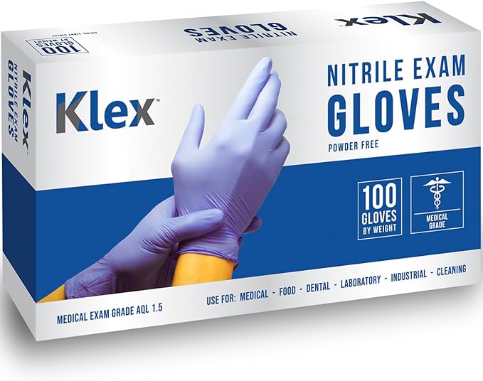 Klex Nitrile Exam Gloves - Medical Grade, Powder Free, Rubber Latex Free, Food Safe, Lavender