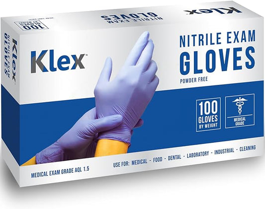 Klex Nitrile Exam Gloves - Medical Grade, Powder Free, Rubber Latex Free, Food Safe, Lavender
