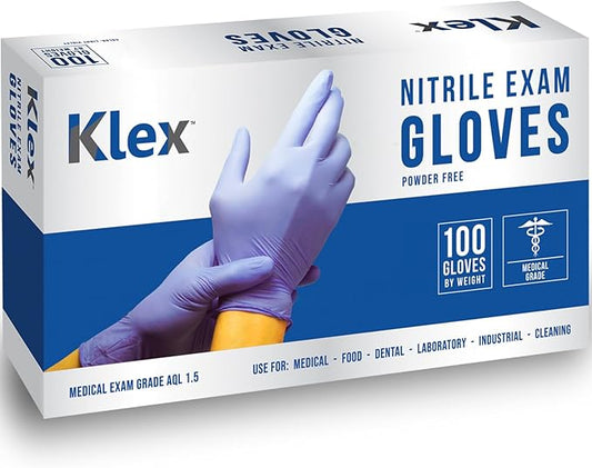 Klex Nitrile Exam Gloves - Medical Grade, Powder Free, Rubber Latex Free, Food Safe, Lavender