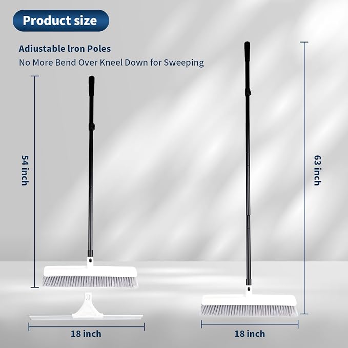 Heavy Duty Push Broom Outdoor & Rubber Floor Squeegee Set with 63 Inch Extra Long Telescoping Handle, Deck Brush, Concrete, Garage & Shop Broom, Squeegee for Floor, Tile & Glass