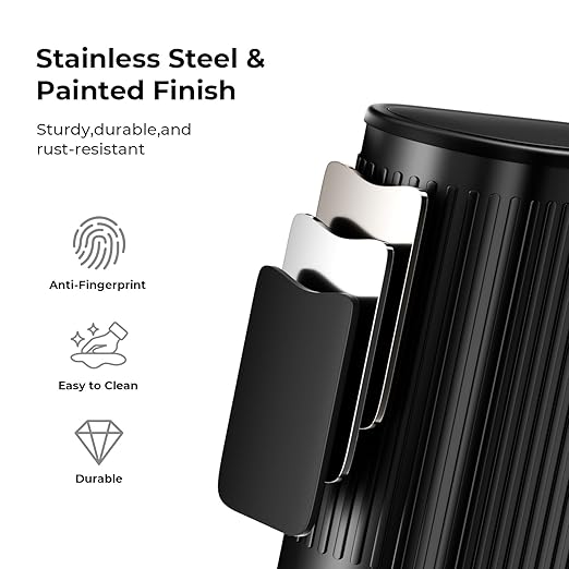 1.8 Gallon Bathroom Trash Can with Lid, Small Black Stainless Steel Press Top Garbage Can, Removable Inner Bucket, Includes 60 Trash Bags