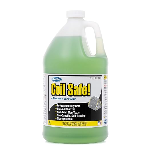Coil Safe Evap Coil Cleaner, 1 Gallon, Self-Rinsing, Neutral pH, Non-Toxic, For Commercial/Residential AC & Refrigeration Coils, Made in USA, Green, Pleasant Smell (90-298) | Self-Rinsing, Lemon Scent Neutral pH, Non-Toxic For Commercial/Residential AC...