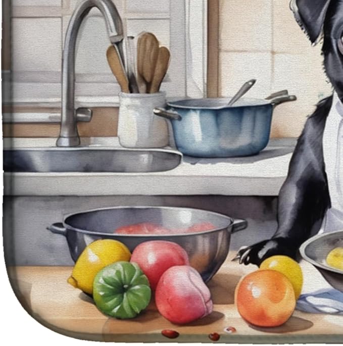 Caroline's Treasures DAC6310DDM Pug The Chef Dish Drying Mat Absorbent Dish Drying Mat Pad for Kitchen Counter Dish Drainer Mat for Countertop, 14 x 21", Multicolor