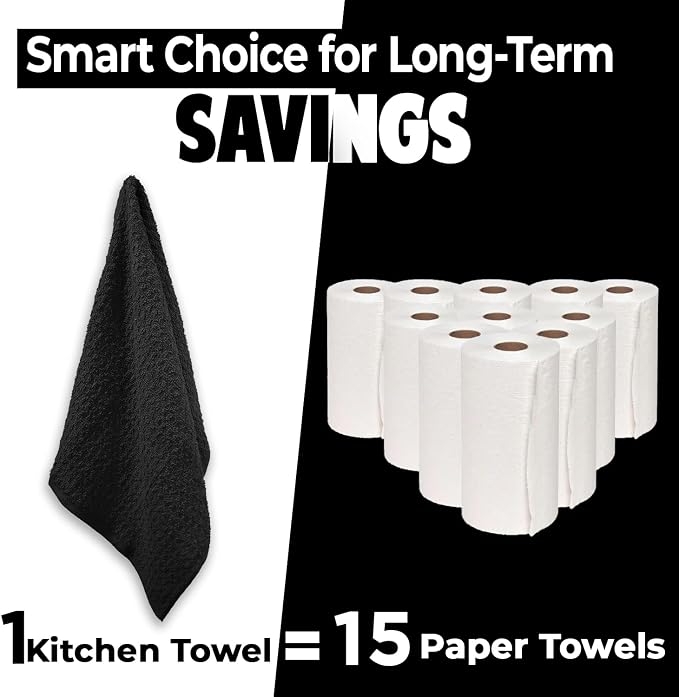 DAN RIVER Premium Black Kitchen Towels - [Pack of 6] 100% Cotton (16x 26 Inches) -Super Soft, Highly Absorbent Hand Towels, Quick Dry, Dish Towels, Tea and Bar Towels Set