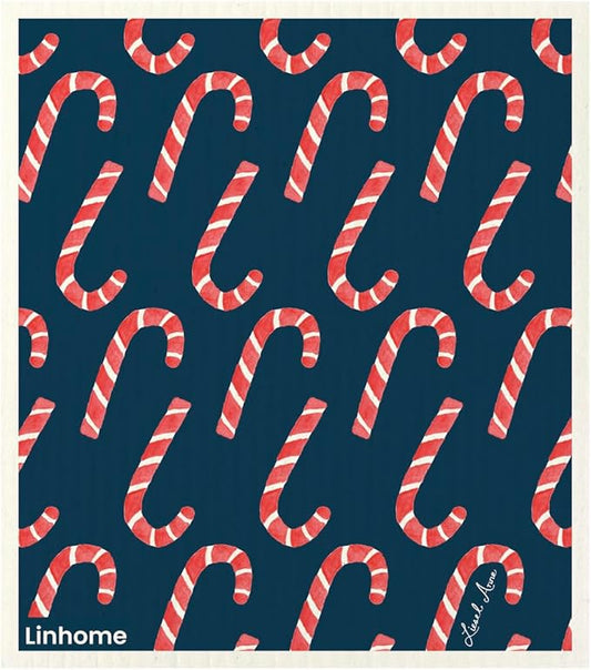 Christmas Holiday Swedish Dishcloth, Reusable Paper Towel, Super Absorbent Cellulose Sponge, Washable Kitchen Cleaning Cloth (Holiday Candy Cane - 1 Pack)