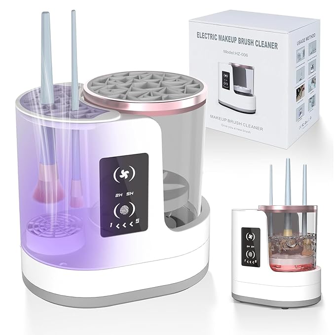 Electric Makeup Brush Cleaner, 3 in 1 Automatic Make up Brush Cleaner and Dryer, Portable Make up Brush Cleaner Cleanser Machine with Multi-size Slots for All Types of Makeup Brushes, Eyeshadow Brush