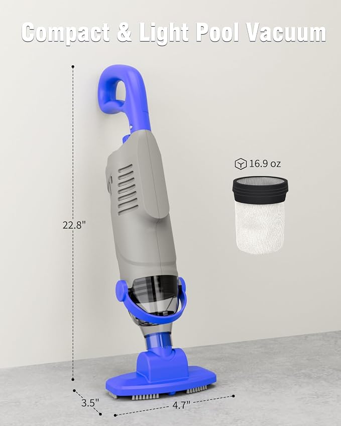 (2026 Upgrade) Little Shark Cordless Pool Vacuum, 60W Motor, 18 GPM Strong Suction, 5000mAh Battery, 60-Min Runtime, Compact Lightweight Handheld Pool Cleaner for Above Ground Pools & Hot Tubs