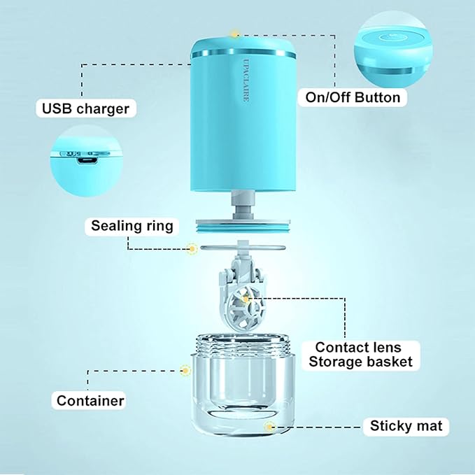 Ultrasonic Contact Lens Cleaner 2.0 (2nd Generation), Intelligent Cleaning Machine for Soft Contact Lenses, Blue