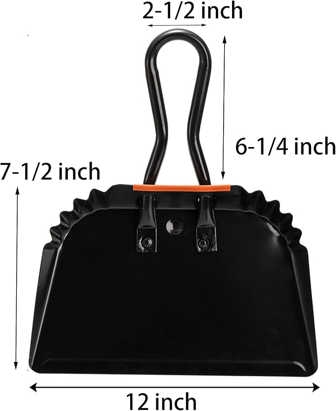 TOPZEA 2 Pack Black Metal Dustpan, 12 Inch Heavy Duty Steel Dust Pan with Handle Handheld Dustpan Wide Scooper for Indoor, Outdoor, Fireplace, Industrial and Commercial Use