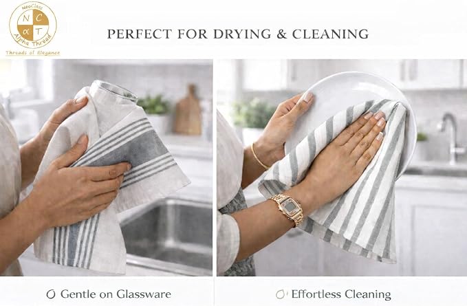 Pack of 6 Cotton Kitchen Towels Set, Dish Towels, Cleaning Rags, Kitchen Dish Cloths for Washing Dishes, Cotton Cleaning Cloths, Ultra Soft, Lightweight & Quick Dry, Slub Weave, 28" x 18" (Gray)