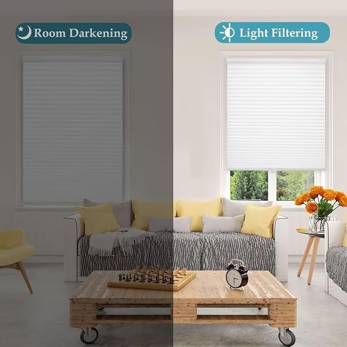 MYshade 1.5-Inch Cellular Cordless Light Filtering Shades, Honeycomb Window Blinds for Soft Daylight & Privacy, Thermal Insulation, Child Safe, Inside or Outside Mount (48" W x 72" H, White)