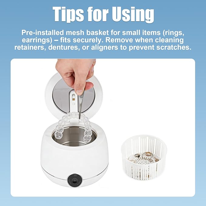 Ultrasonic Retainer Cleaner, Retainer Cleaner Machine for Dentures & Invisalign, 45kHz UV Dental Cleaner Removes Stains & Buildup, 3 Modes, 200ml for Aligners, Mouth Guards