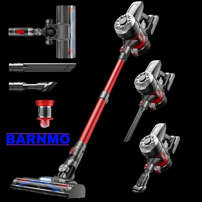 Cordless Vacuum Cleaner for Home, Red, 45 Min Runtime, LED Headlights, 2-Speed, Telescopic Tube, Powerful Suction, Rechargeable, Lightweight & Versatile Household Essentials Stick Vacuum Cordless