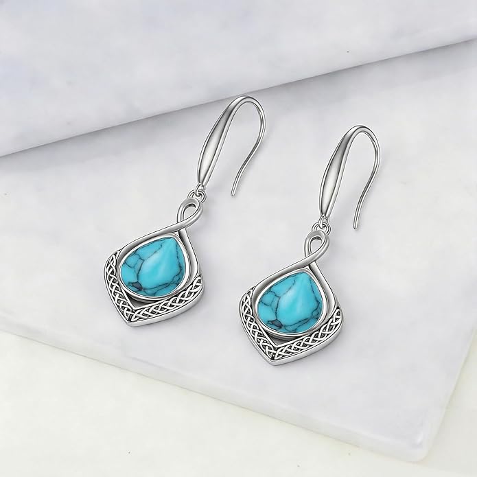 PELOVNY Celtic Knot Filigree Earrings for Women 925 Sterling Silver Moss Agate/Birthstone Infinity Earrings Birthday Christmas Jewelry Gifts for Mom Daughter Wife Sister