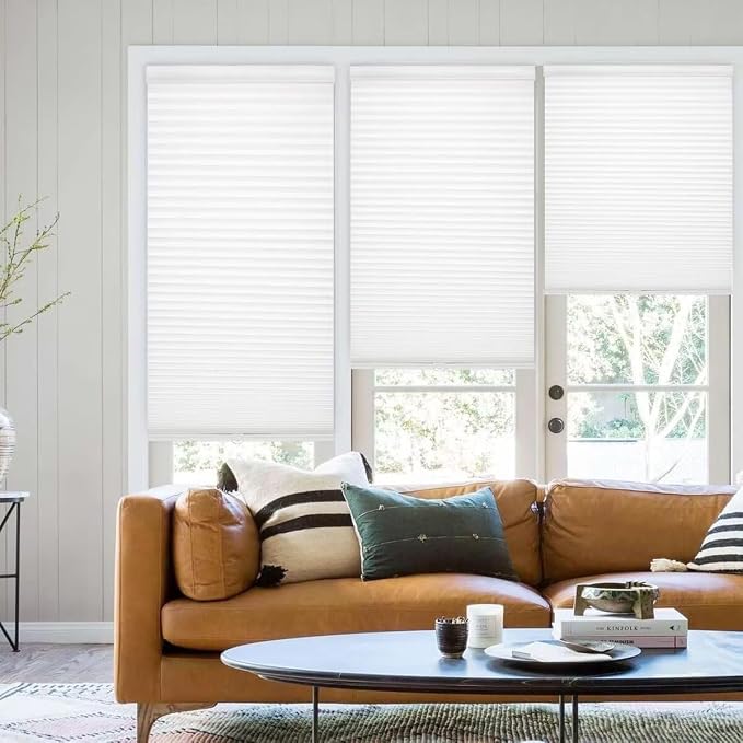 MYshade 1.5-Inch Cellular Cordless Light Filtering Shades, Honeycomb Window Blinds for Soft Daylight & Privacy, Thermal Insulation, Child Safe, Inside or Outside Mount (37" W x 72" H, White)