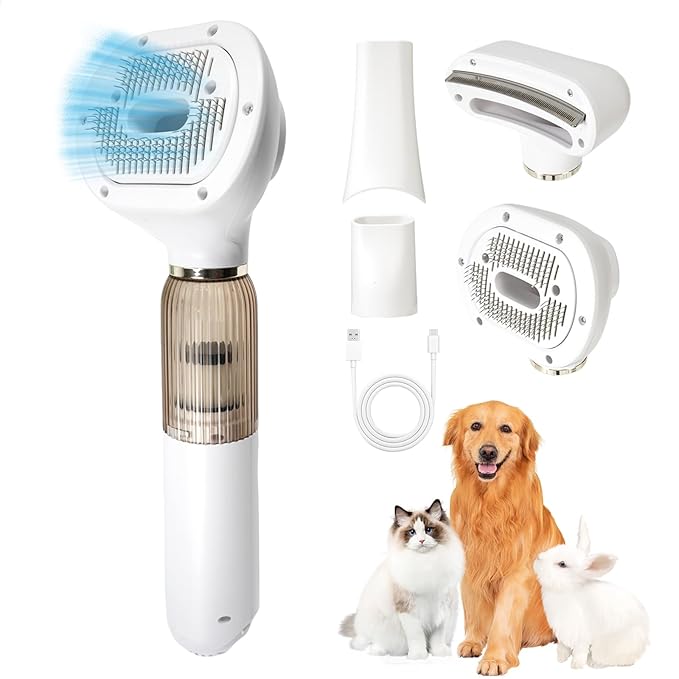 Vacuum Grooming Brush,4-In-1 Kit for Shedding,Deshedding Tool for Dog | Removes Loose Fur While Grooming,Keeps Your Home Cleaner,Helps Pets Stay Close to the Family,Portable Cordless Design