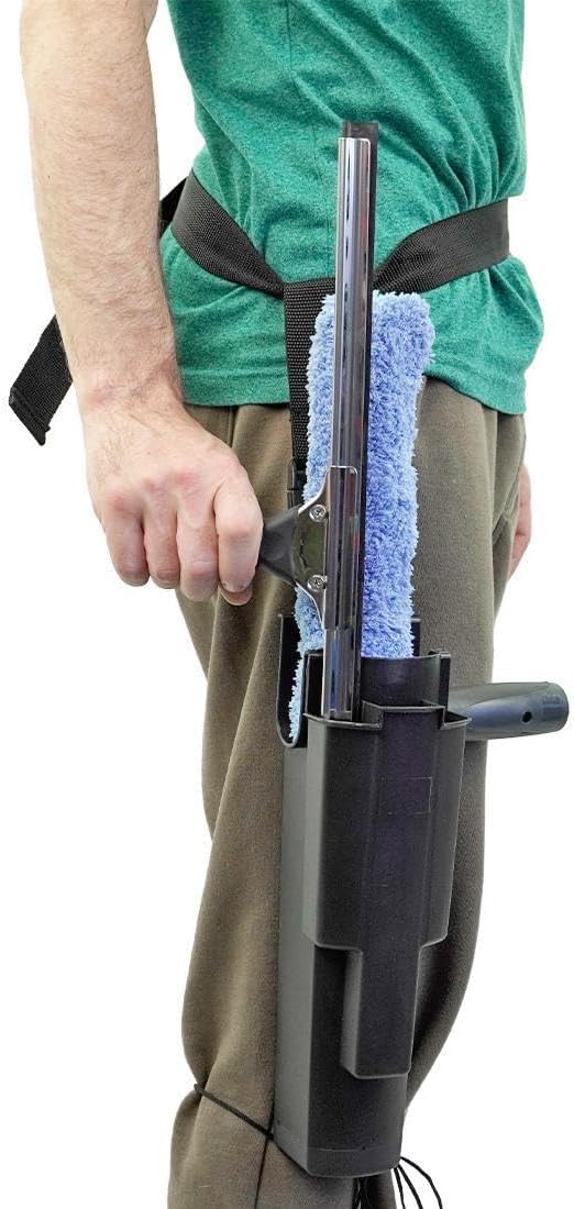 XERO Window Squeegee Cleaning Caddy Kit- Holster Side Bucket with Adjustable Belt -18" Channel with Handle and 1-18" T-Bar Washer with Sleeve Windshield Cleaner Tool