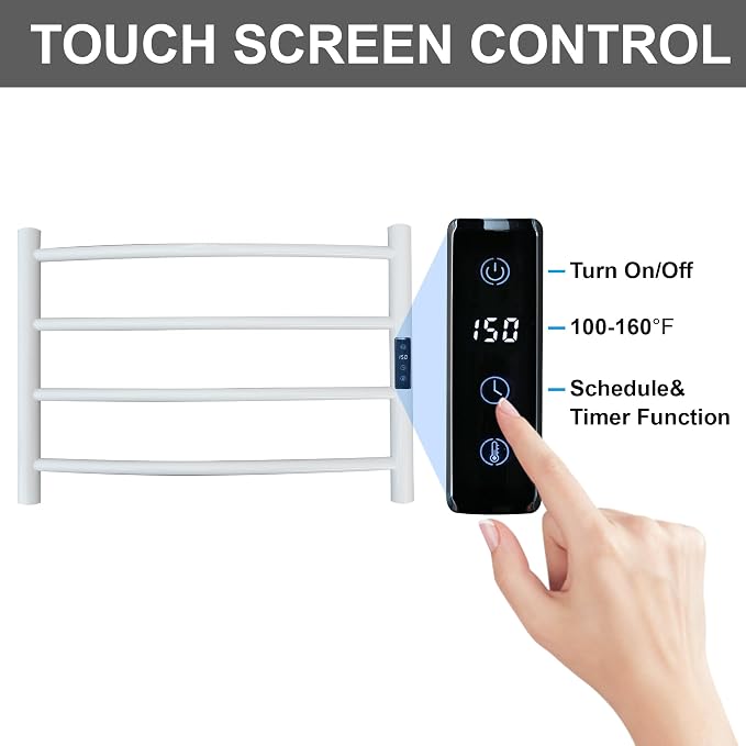 Electric Towel Rack with Voice Control for Alexa & Google Home,TUYA - Wall-Mounted Bathroom Heating Towel Warmer,Plug-in,Stainless Steel Material,16.54x23.62x5.51 in,White,4 Bars