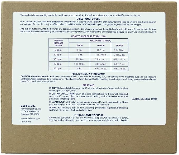 Robelle 32-Pounds Premium Chlorine Stabilizer and Conditioner, Concentrated Cyanuric Acid for Pools, Pool Stabilizer, Helps Chlorine Last Longer