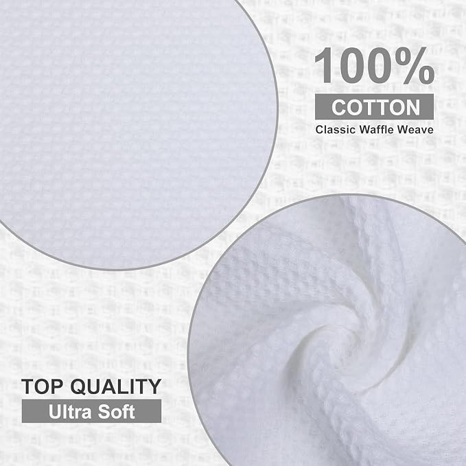 Kitinjoy 100% Cotton Waffle Weave Kitchen Towels (20 X 28 Inches, White), 4-Pack Super Soft and Absorbent Dish Towel for Drying Dishes