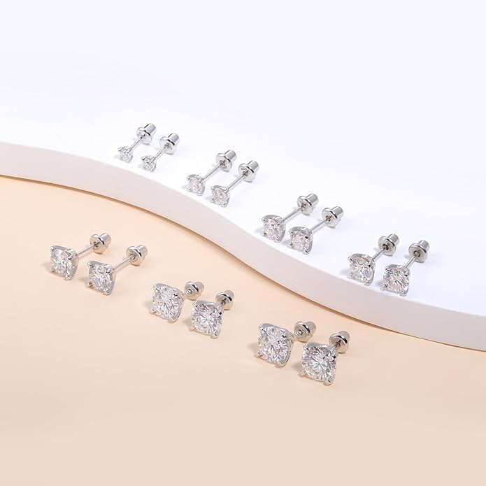 Moissanite Screw Back Earrings Studs - 0.2CT-4CT Moissanite Earrings for Women 925 Sterling Silver Piercing Real Colorful Moissan Hypoallergenic Jewelry Ear Stud Gifts