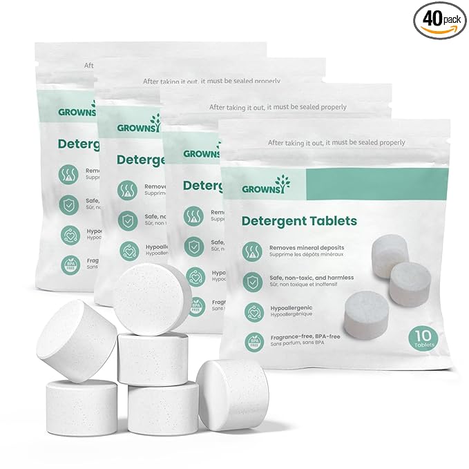 GROWNSY Detergent Tablets 40 Count, Bottle Washer Tablets Compatible with All Brands of Baby Bottle Washers, Deep Cleaning for Bottles, Pump Parts and Baby Feeding Essentials