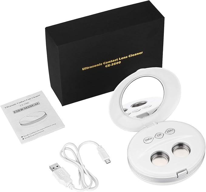 Contact Lens Cleaner Machine, Blumway Ultrasonic Contact Lens Cleaner with USB Charger, Small & Portable, Fit Disposal Soft Lens, Hard Lens, Contact Lens, Colored Lens, RGP Lens & OK Lens