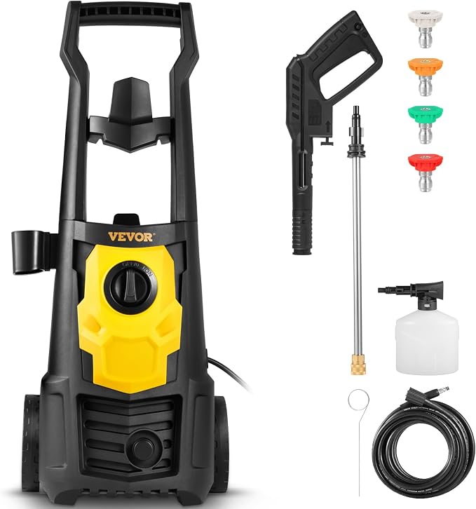 VEVOR Electric Pressure Washer, 2000 PSI 1.76 GPM, Portable Cleaner with 20ft Hose, Foam Cannon & 4 Nozzles for Cars, Patios, Fences - ETL Listed