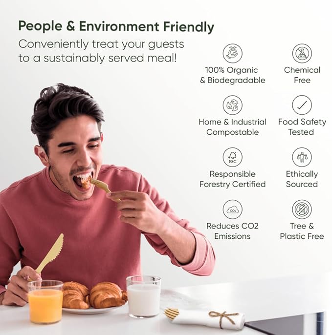 EcoPreps Premium Pre-Rolled Napkin and Bamboo Cutlery Set (100 Pack, 400 PCS) 100% Biodegradable, Eco-Friendly, Disposable Wrapped Cutlery - Includes Pre-Wrapped Bamboo Forks, Knives, Spoons, Napkins