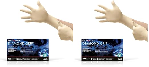 Ansell Microflex Diamond Grip MF-300 Disposable Latex Gloves for Automotive, Machinery Industries - Large, Natural Clear Large (Pack of 200)