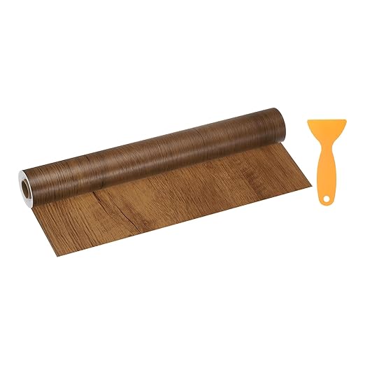 HARFINGTON Wood Grain Repair Tape 15.7 Inch x 33ft Self Adhesive Repair Patch Tape Simulated Wooden Floor Tapes with Plastic Scraper for Tables Doors Windows Furniture, Brown Wood