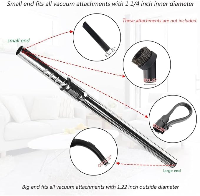 1 1/4 inch 32mm Chrome Telescopic Hose Metal Vacuum Wand Hose Vacuum 1.25inch Extension Wand Extends to 31.9 Inch Long for Most Brand Vacuum