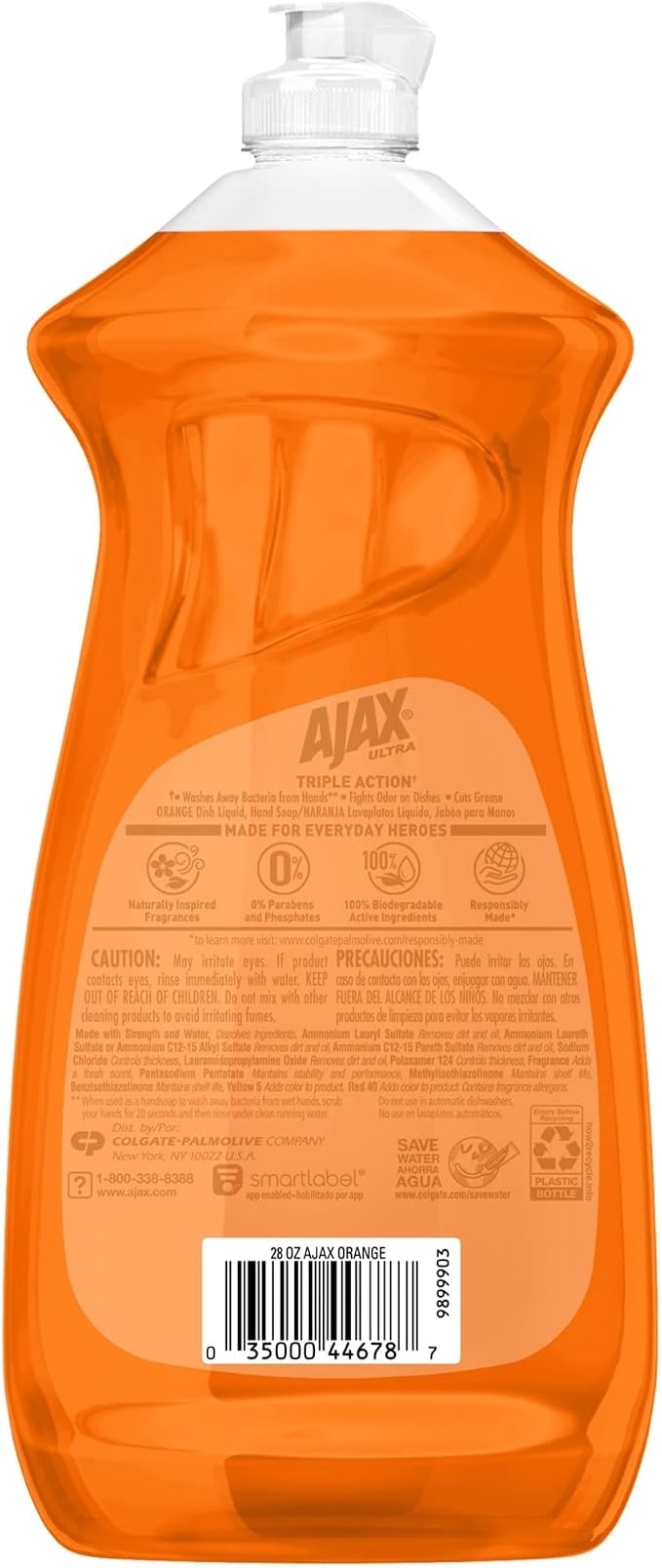 AJAX Ultra Triple Action Liquid Dish Soap, Orange Scent, 28 Oz, Case of 9 Bottles