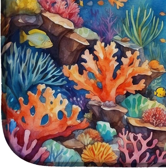 Caroline's Treasures Coral and Fish Dish Drying Mat Absorbent Dish Drying Mat Pad for Kitchen Counter Dish Drainer Mat for Countertop, 14 x 21", Multicolor