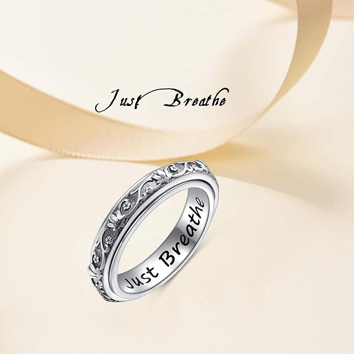 Ladytree Spinner Fidget Anxiety Ring,925 Sterling Silver Stress Relief Worry Ring,Platinum Plated ADHD Autism Jewelry,Birthday Mom Gift for Women