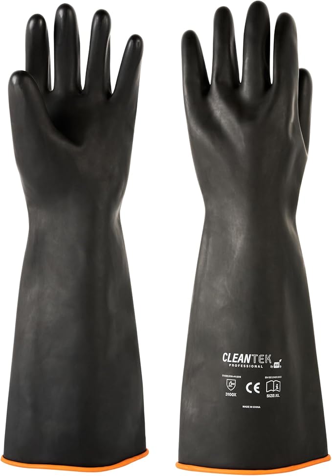 Restaurantware Chemical Resistant Gloves 10 Pack 17.75 Inch Durable Heavy Duty Gloves Protective Gloves for Chemicals Slip-Resistant Black Rubber Industrial Use