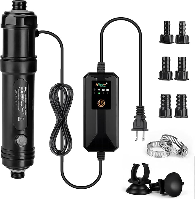 hygger 7W Aquarium U-V Light with Timer, 360° Protective Shield Clean Light for Crystal Clear Green Water, Submersible Fish Tank Cleaner for 30–70 Gallon Freshwater & Saltwater Aquariums