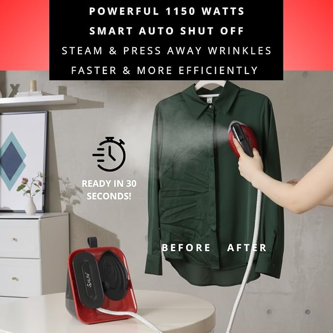 Smart Steam – 2-in-1 Handheld Garment Steamer & Iron with 6ft Steam Hose, 7 Steam Levels, Digital Display, 1.1L Tank, Steam Burst, Auto-Off Safety, For Home & Upholstery