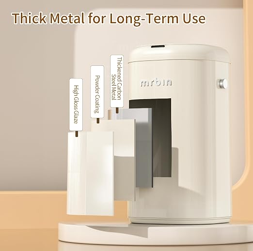 MRBIN Metal Automatic Tall Kitchen Trash Can with Lid, 18L / 4.8gal Slim Motion Sensor Waste Basket, Touchless Electric Garbage Bin for Office and Bathroom, Cream White