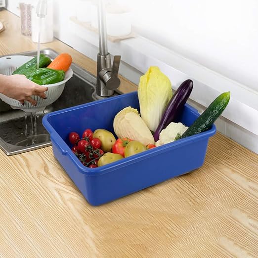 Hespama 4 Packs 13L Commercial Bus Tub, Utility Wash Basin Tote Box, Blue