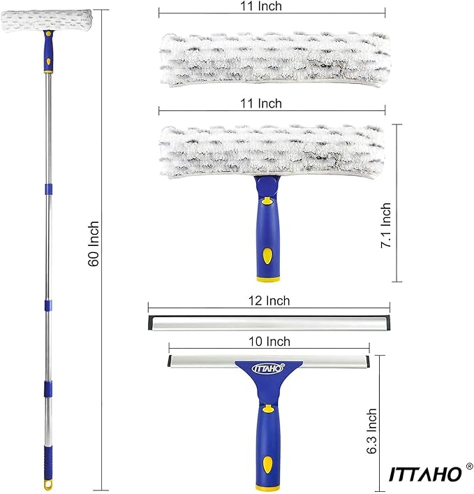 ITTAHO Extendable Window Squeegee Cleaning Tool, and Sponge Window Cleaner