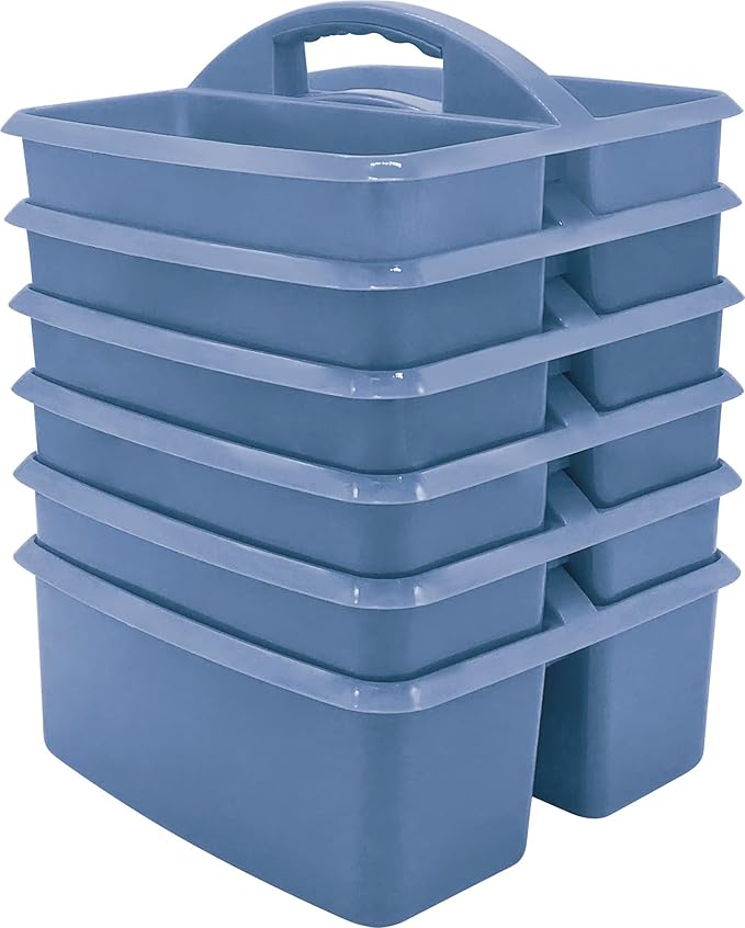 Teacher Created Resources Slate Blue Portable Plastic Storage Caddy 6-Pack for Classrooms, Kids Room, and Office Organization, 3 Compartments