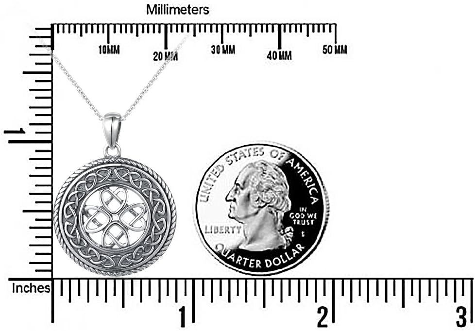 DAOCHONG 925 Sterling Silver Jewelry Oxidized Good Luck Irish Knot Celtic Medallion Round Pendant Necklace, 20 inch