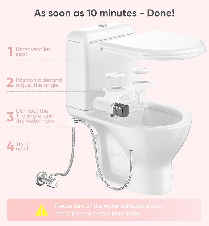 Ultra-Slim Bidet Attachment, Posterior&Feminine Wash-(Retractable Dual Nozzles), Non-Electric Bidet Attachment for Toilet Seat, Adjustable Fresh Cold Water Pressure (BlackChrome)