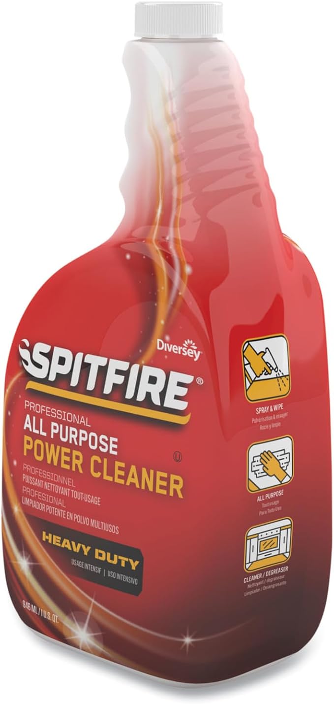 Spitfire Professional All Purpose Heavy Duty Power Cleaner Degreaser, Removes Dirt Grime and Black Heel Marks, 32 Fl Oz bundled with Microfiber Cloth