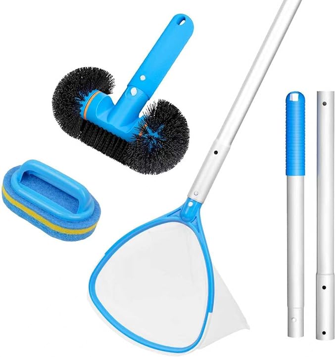 TidyMister 4-in-1 Spa Cleaning Set - Hot Tub Small Pools Maintenance Accessories Kit with Skimmer Net Round Brush Scrubber and 2ft Pole
