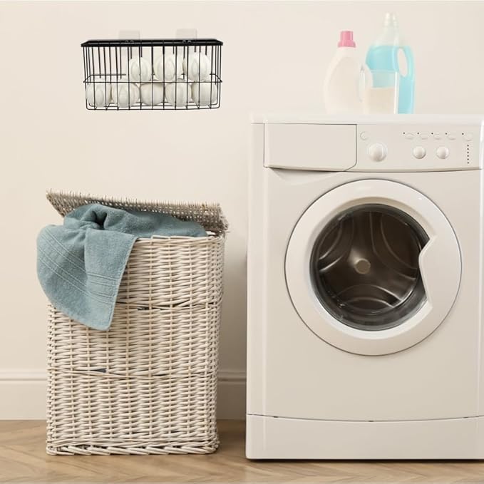 Picowe Large Laundry Lint Bin Organizer with 2 Hooks for Storage, Holds 6 Dryer Balls (Black, XL)