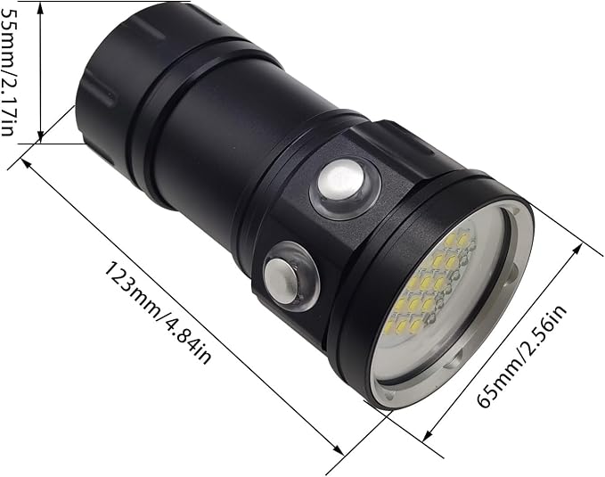 Diving Flashlight, 18000 Lumen IPX8 Waterproof Scuba Dive Light 100M Underwater LED Submersible Torch 120 Degree Wide Beam Angle With 3 Lights and 7 Modes for Outdoor Underwater Sports
