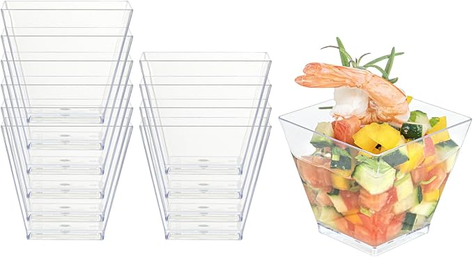 Restaurantware 2 Ounce Mini Kova Cups 20 Square Small Appetizer Cups - Lids Sold Separately Heavy-Duty Clear Plastic Parfait Cups Serve Mousse Puddings Or Samples For Weddings Or Parties