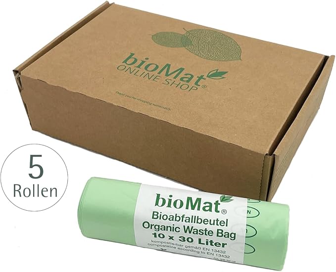 bioMat Compostable Trash Bags 8 Gallon, 50 Count, Medium flat top Kitchen Food Scrap Bin Liners, BPI, CMA and OK Compost HOME certified, Meets the ASTM D6400 Standard